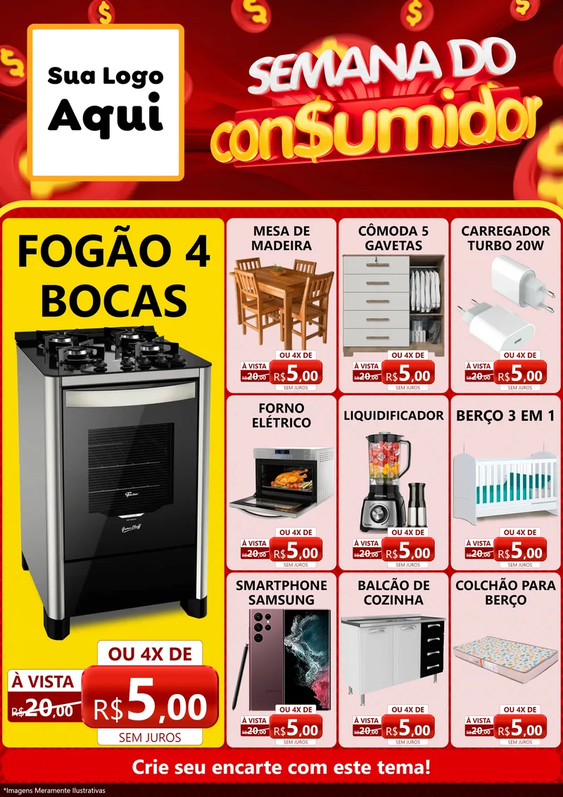 Modelo de Encarte para Encarte A4 Vertical com o tema Semana do Consumidor para Móveis e Eletro