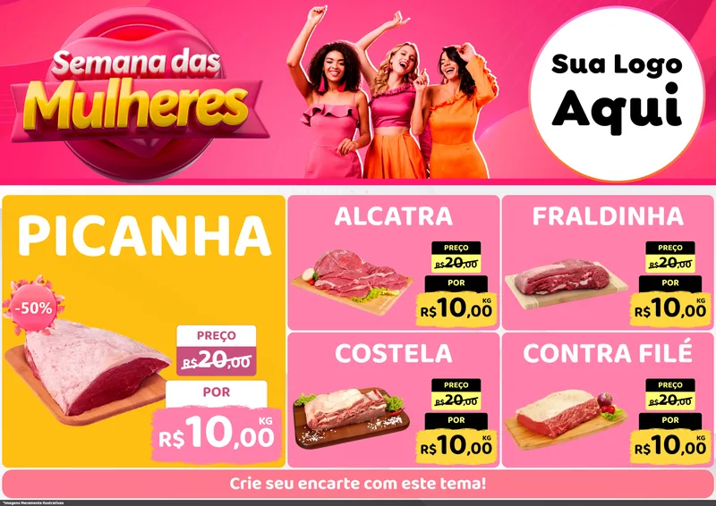 Modelo de Encarte para Encarte A4 Horizontal com o tema Semana das Mulheres para Açougue