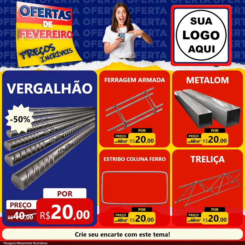 Modelo de Rede Social para Feed Facebook com o tema Ofertas de Fevereiro - Preços Incríveis para Ferragens
