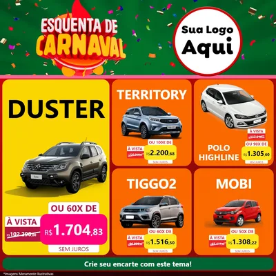 Modelo de Rede Social para Feed Facebook com o tema Esquenta de Carnaval para Concessionaria de Carros