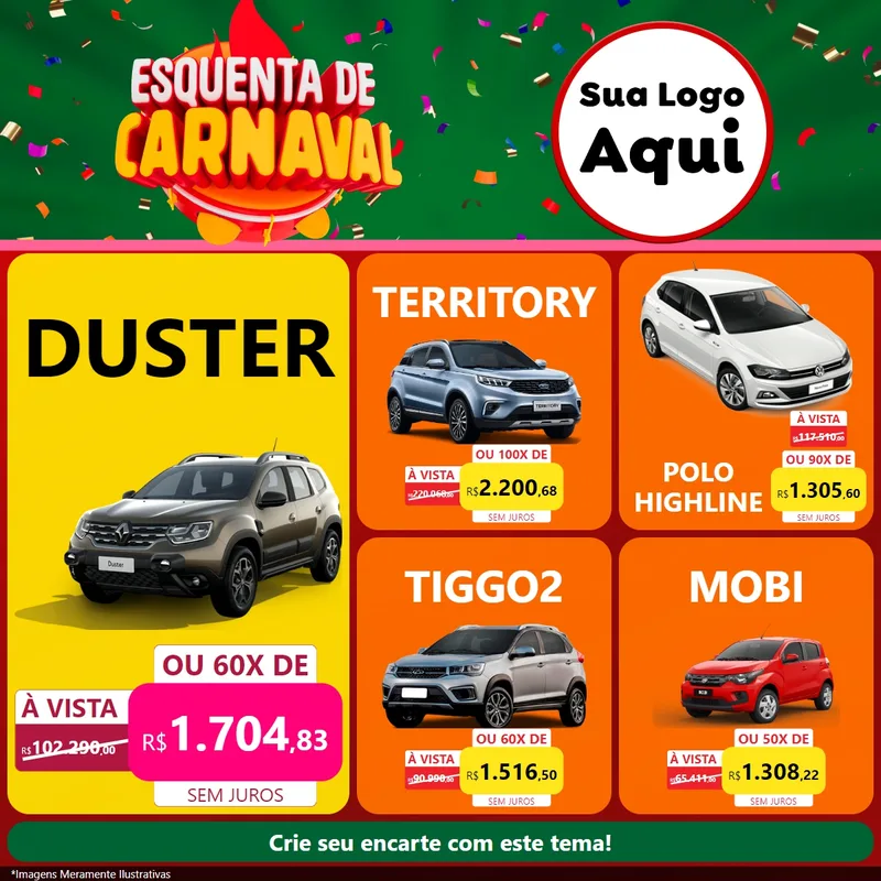 Modelo de Rede Social para Feed Facebook com o tema Esquenta de Carnaval para Concessionaria de Carros