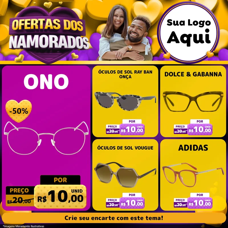 Modelo de Rede Social para Feed Facebook com o tema Oferta Dos Namorados para Óticas