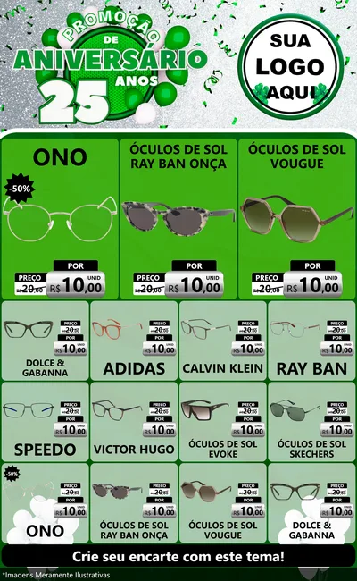 Modelo de Encarte para Encarte Grande com o tema Promoção de Aniversário - 25 Anos para Óticas