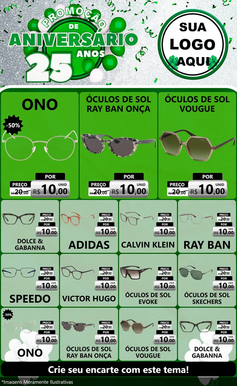 Modelo de Encarte para Encarte Grande com o tema Promoção de Aniversário - 25 Anos para Óticas