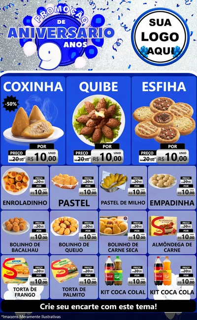 Modelo de Encarte para Encarte Grande com o tema Promoção de Aniversário - 9 Anos para Salgadaria