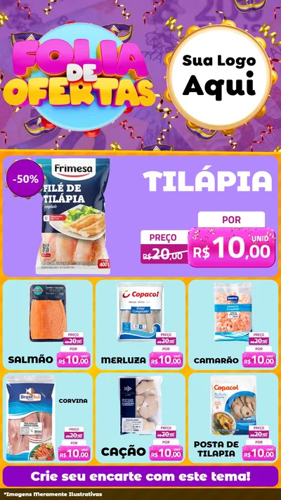 Modelo de Rede Social para Stories com o tema Folia de Ofertas para Peixaria
