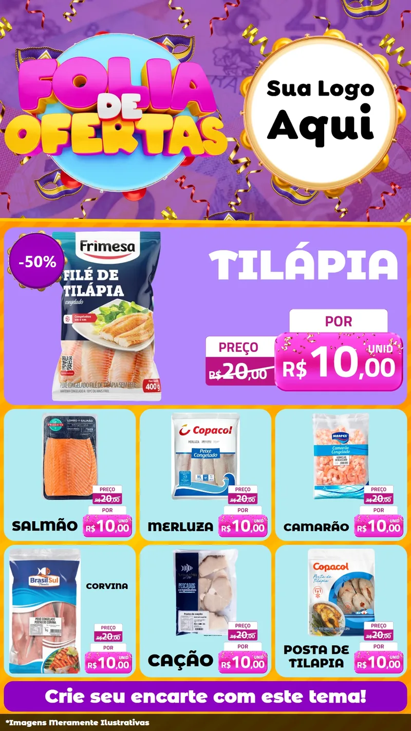 Modelo de Rede Social para Stories com o tema Folia de Ofertas para Peixaria