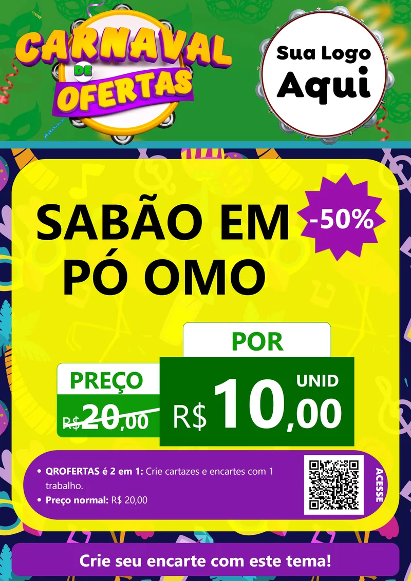 Modelo de Cartaz para Cartaz A4 Vertical com o tema Carnaval de Ofertas para Produtos de Limpeza