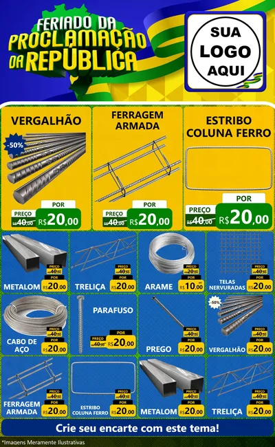 Modelo de Encarte para Encarte Grande com o tema Feriado da Proclamação da República para Ferragens