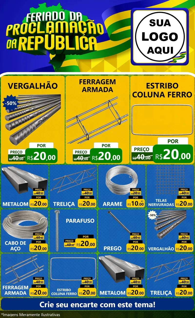 Modelo de Encarte para Encarte Grande com o tema Feriado da Proclamação da República para Ferragens