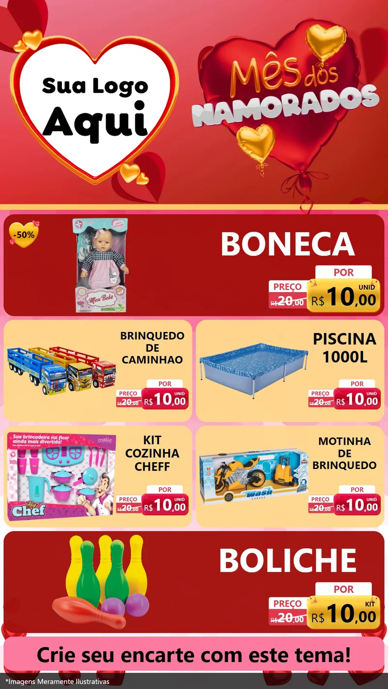 Modelo de TV para TV Vertical com o tema Mês dos Namorados para Brinquedos