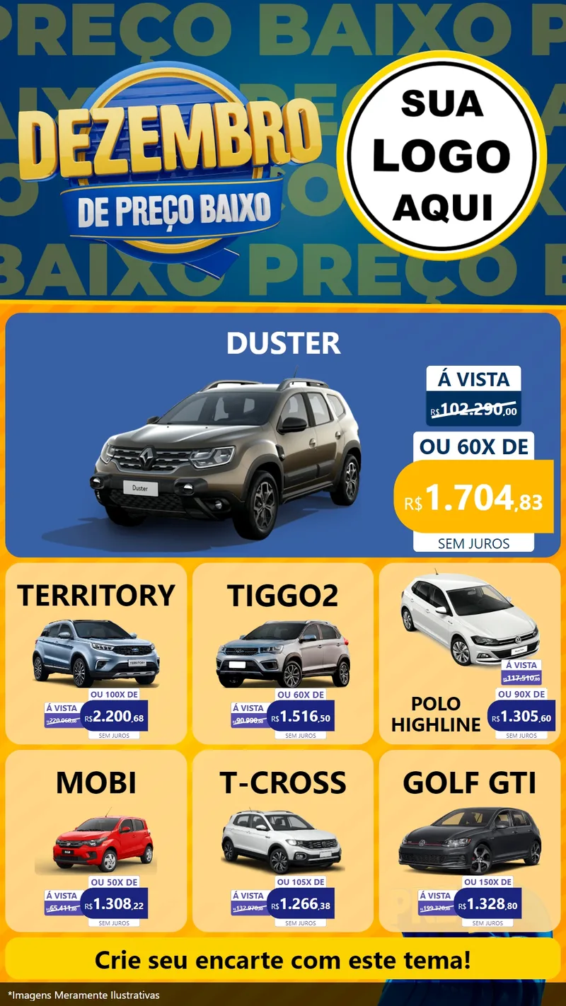 Modelo de Rede Social para Stories com o tema Dezembro de Preço Baixo para Concessionaria de Carros