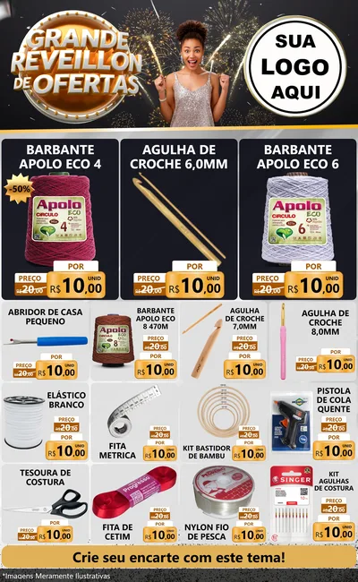 Modelo de Encarte para Encarte Grande com o tema Grande Réveillon de Ofertas para Armarinho e Aviamentos