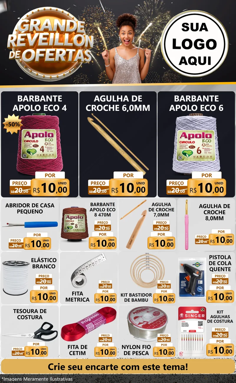 Modelo de Encarte para Encarte Grande com o tema Grande Réveillon de Ofertas para Armarinho e Aviamentos
