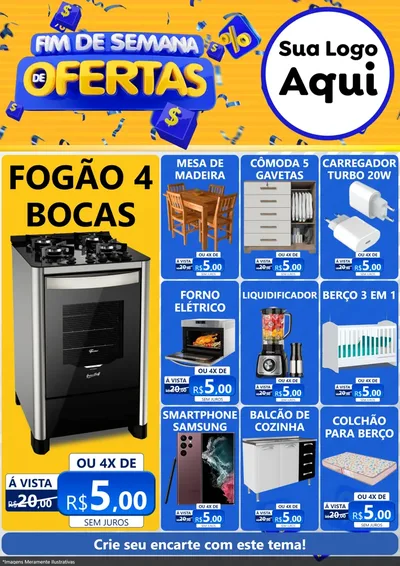 Modelo de Encarte para Encarte A4 Vertical com o tema Fim de Semana de Ofertas para Móveis e Eletro