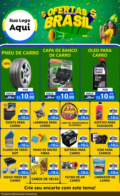 Modelo de Encarte para Encarte Grande com o tema Ofertas Semana do Brasil para Auto peças