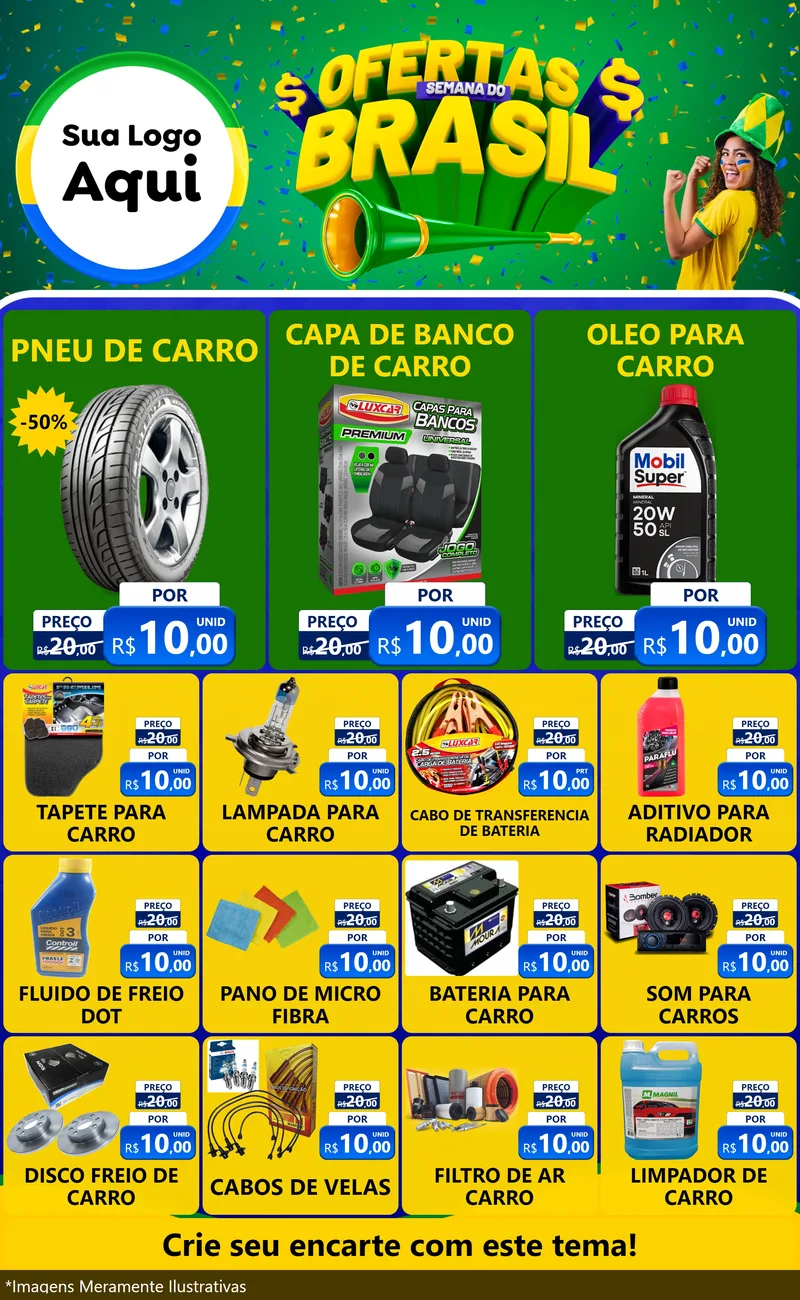 Modelo de Encarte para Encarte Grande com o tema Ofertas Semana do Brasil para Auto peças