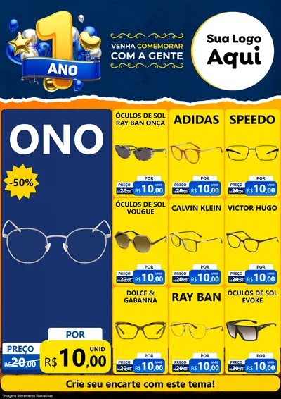 Modelo de Encarte para Encarte A4 Vertical com o tema Um Ano de Aniversário para Óticas