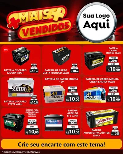 Modelo de Rede Social para Feed Instagram com o tema Mais Vendidos para Baterias Elétricas