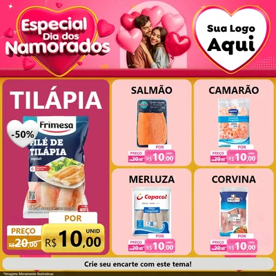 Modelo de Rede Social para Feed Facebook com o tema Especial Dia dos Namorados para Peixaria