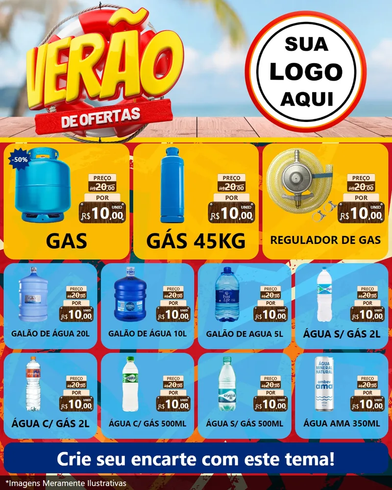 Modelo de Rede Social para Feed Instagram com o tema Verão de Ofertas para Água e gás