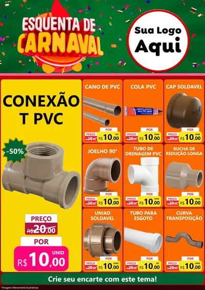 Modelo de Encarte para Encarte A4 Vertical com o tema Esquenta de Carnaval para Tubos e conexões