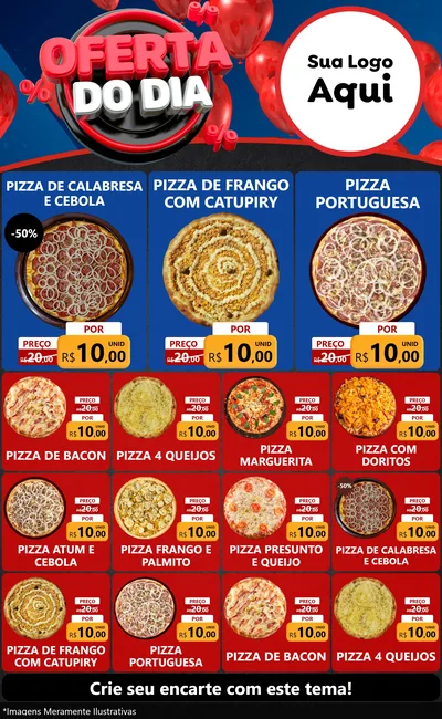 Modelo de Encarte para Encarte Grande com o tema Oferta do Dia para Pizzaria