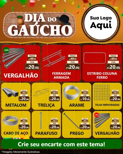 Modelo de Rede Social para Feed Instagram com o tema Dia do Gaúcho para Ferragens