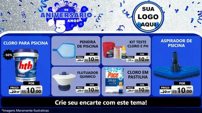 Modelo de TV para TV Horizontal com o tema Promoção de Aniversário - 5 Anos para Produtos para Piscina