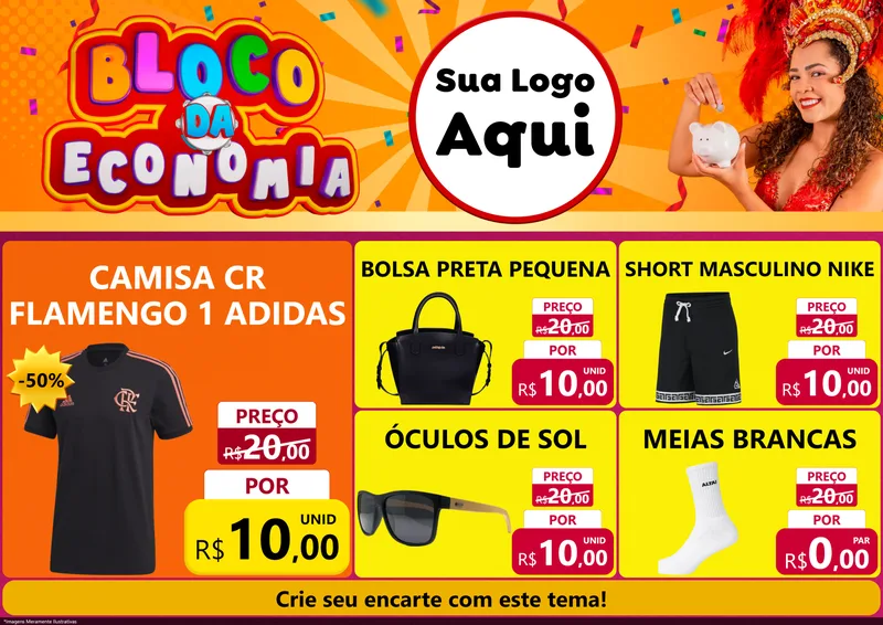 Modelo de Encarte para Encarte A4 Horizontal com o tema Bloco da Economia para Roupas e acessórios