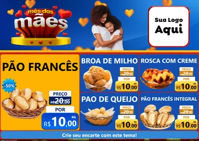 Modelo de Encarte para Encarte A4 Horizontal com o tema Mês das Mães para Padaria