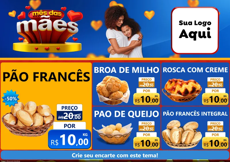 Modelo de Encarte para Encarte A4 Horizontal com o tema Mês das Mães para Padaria