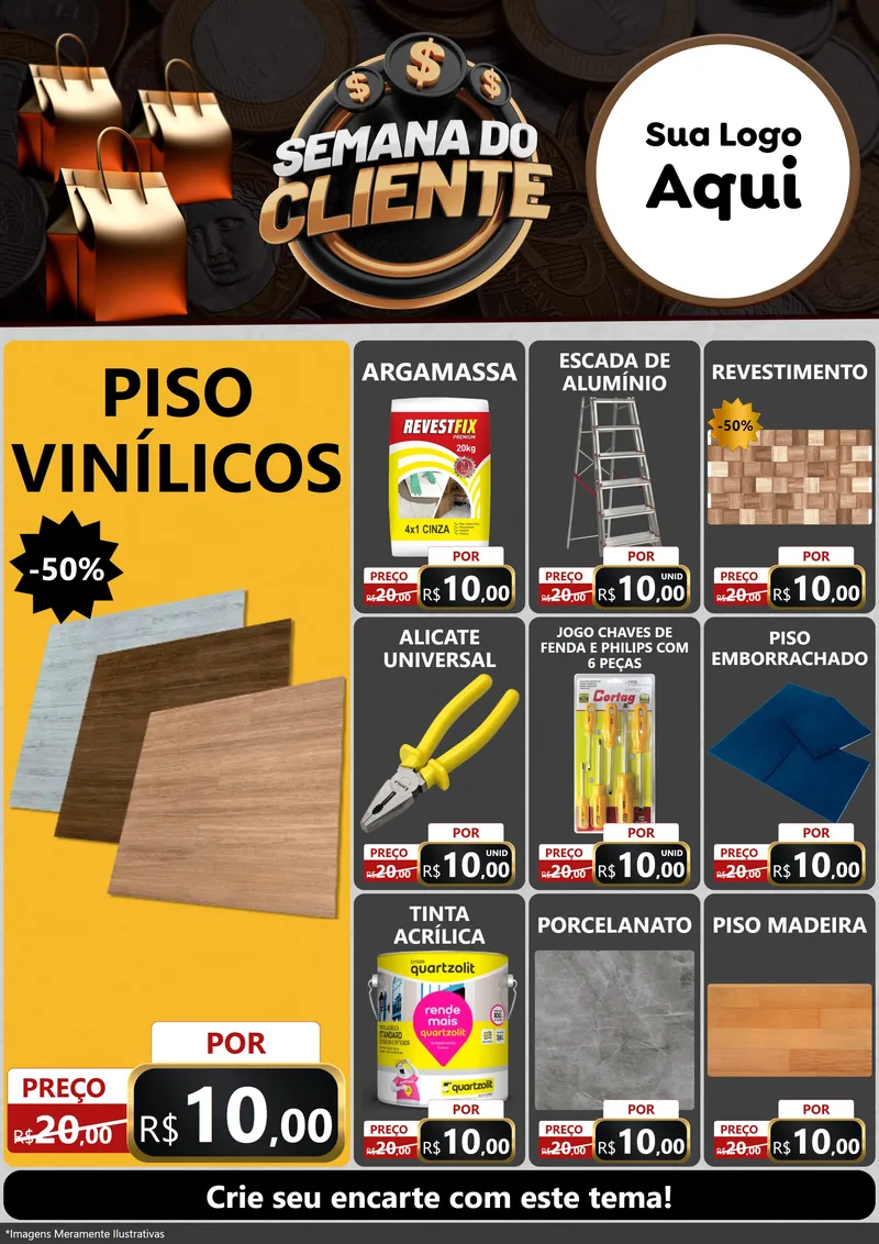 Modelo de Encarte para Encarte A4 Vertical com o tema Semana do Cliente para Material para Construção