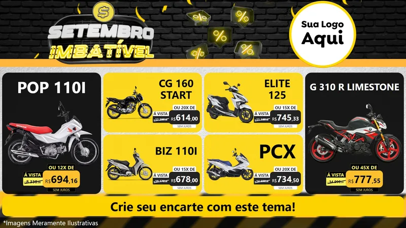 Modelo de TV para TV Horizontal com o tema Setembro Imbatível para Concessionaria de Motos