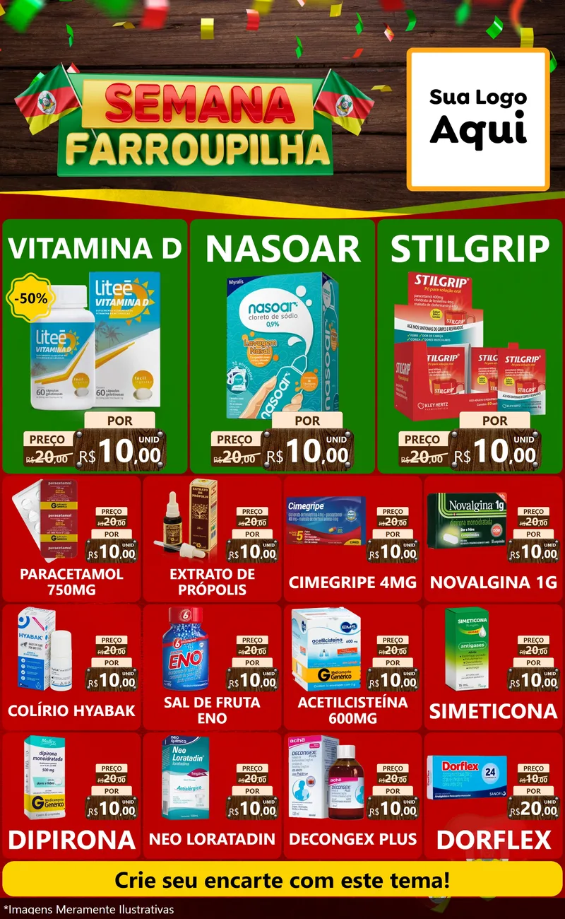 Modelo de Encarte para Encarte Grande com o tema Semana Farroupilha para Farmácia