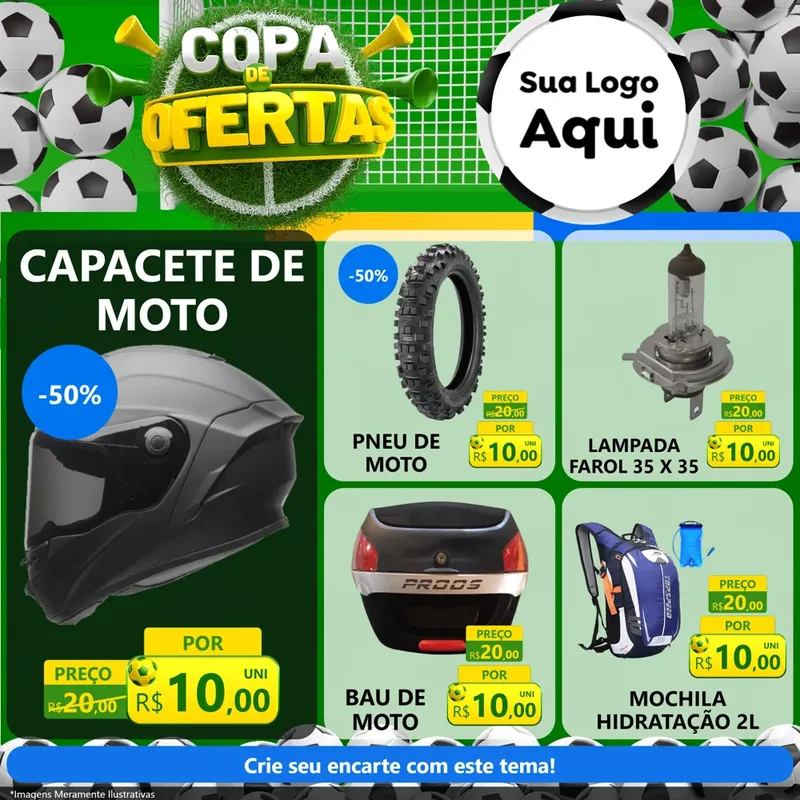 Modelo de Rede Social para Feed Facebook com o tema Copa De Ofertas para Moto peças