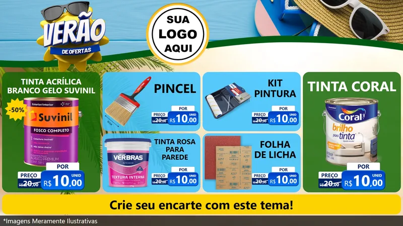 Modelo de TV para TV Horizontal com o tema Verão de Ofertas para Tintas e Ferramentas