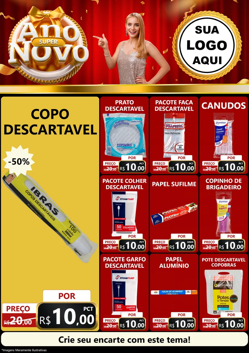 Modelo de Encarte para Encarte A4 Vertical com o tema Super Ano Novo para Embalagens