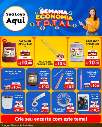 Modelo de Rede Social para Feed Instagram com o tema Semana Economia Total para Armarinho e Aviamentos