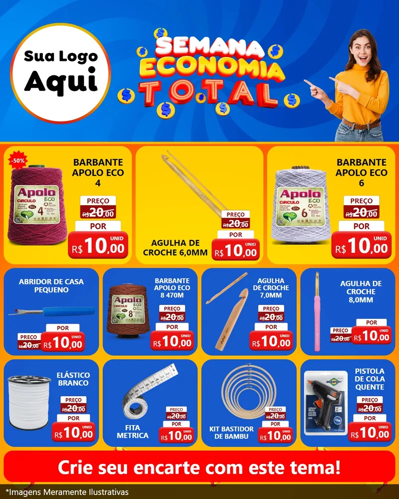 Modelo de Rede Social para Feed Instagram com o tema Semana Economia Total para Armarinho e Aviamentos