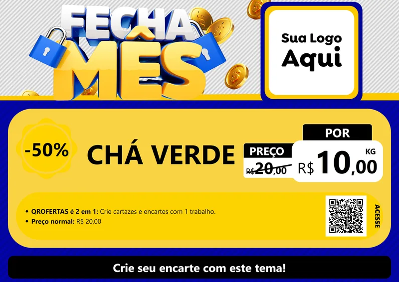 Modelo de Cartaz para Cartaz A4 Horizontal com o tema Fecha Mês para Produtos Naturais