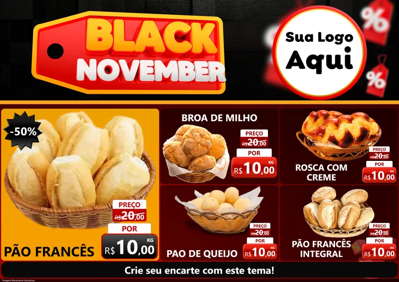 Modelo de Encarte para Encarte A4 Horizontal com o tema Black November para Padaria