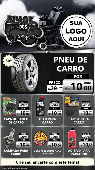Modelo de Rede Social para Stories com o tema Black dos Sonhos para Auto peças