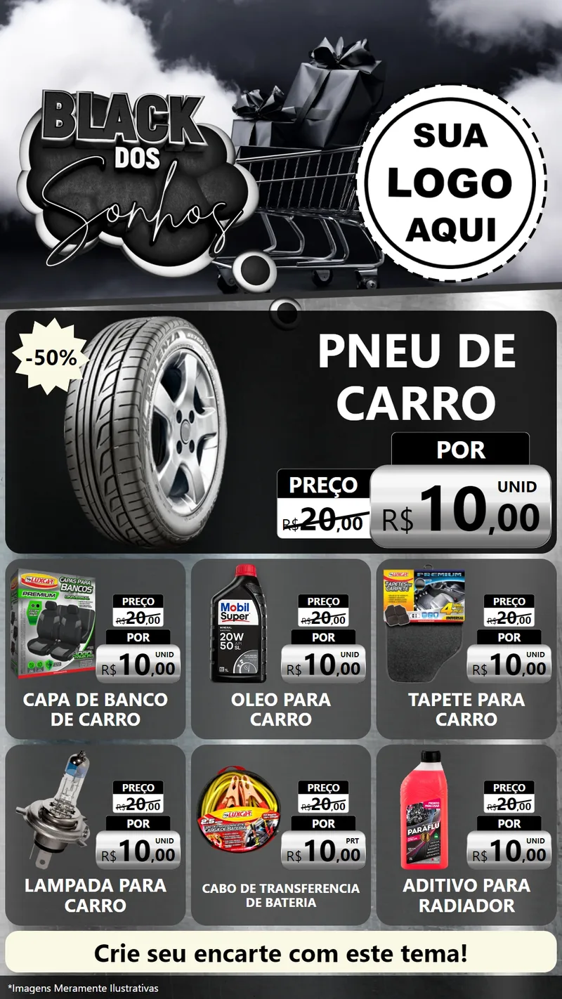 Modelo de Rede Social para Stories com o tema Black dos Sonhos para Auto peças