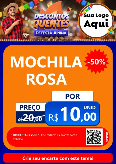 Modelo de Cartaz para Cartaz A4 Vertical com o tema Descontos Quentes de Festa Junina para Papelaria
