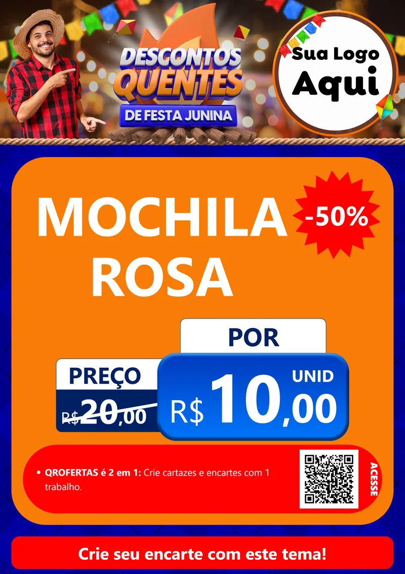 Modelo de Cartaz para Cartaz A4 Vertical com o tema Descontos Quentes de Festa Junina para Papelaria