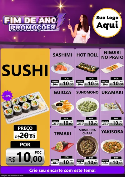 Modelo de Encarte para Encarte A4 Vertical com o tema Fim de Ano Promoções para Comida japonesa