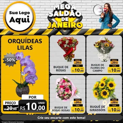 Modelo de Rede Social para Feed Facebook com o tema Mega Saldão de Janeiro para Floricultura e jardim