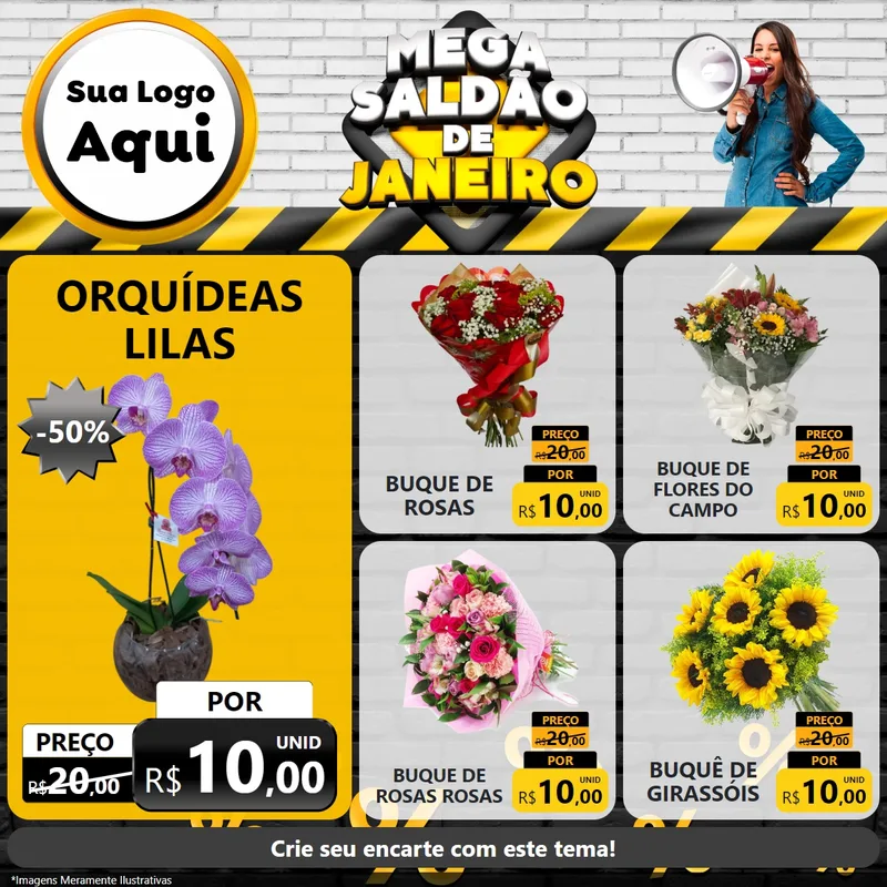 Modelo de Rede Social para Feed Facebook com o tema Mega Saldão de Janeiro para Floricultura e jardim