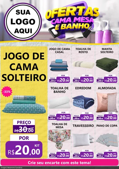 Modelo de Encarte para Encarte A4 Vertical com o tema Ofertas Cama, Mesa e Banho para Cama, Mesa e Banho